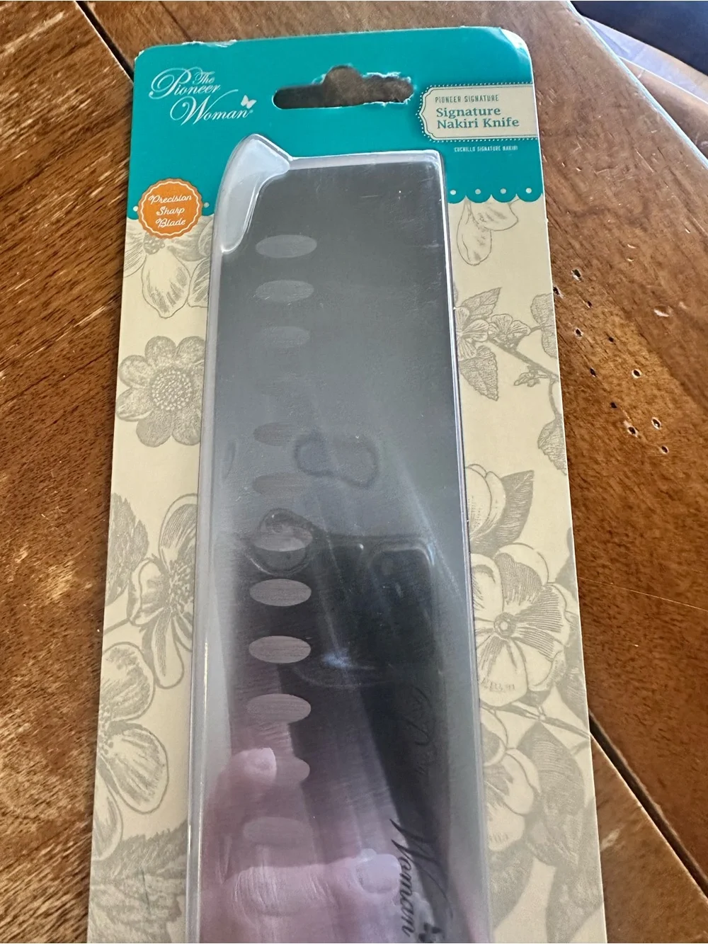 The Pioneer Woman Nakiri Teal Knife with Hollow-Edge Blade